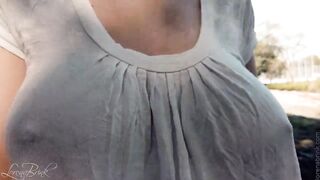 BOUNCING BREASTS IN SHIRT WHILST WALKING And Running 4 (BRALESS)