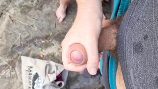 Public tugjob with spunk fountain