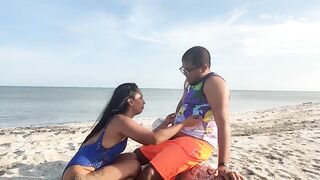 Latin Chick bangs her stepbrother on the beach