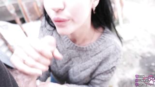 Shocked by cum in throat! Outdoor blow job and drink cum