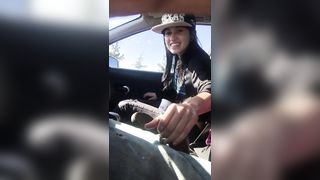 Lesbo gives Ally Tugjob in Car