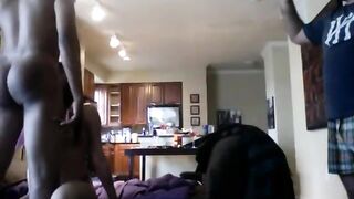 My Hung Ebony Roomie Bangs a Hoe in Front of Buddies.