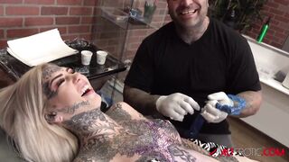 Insanely hot inked Australian chick has her snatch stuffed with toys during the time that having her chest tattooed