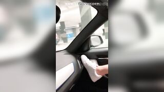 Taut vagina fingered to climax in the public parking garage