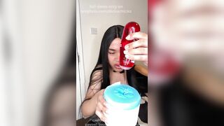 TEEN TRANSSEXUAL with 8 INCH BBC makes her own FLESHLIGHT and BANGS IT