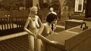 Vintage movie scene. Group sex in a cafe. Group Fuckfests - Porno Game cg