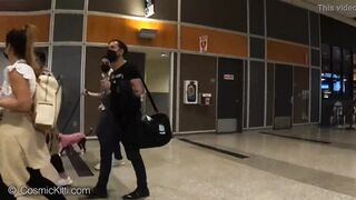 Cutie walking with titties out in the airport teasing everybody