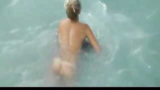 Obscene gal likes to ride her boyfriend’s biggest penis during the time that they are on a nudist beach