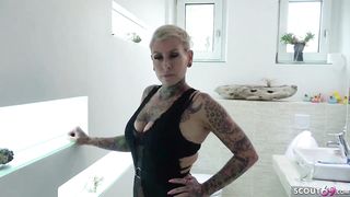 Tattooed German older with short, blond hair, Cat Cox is getting a knob up her booty