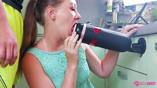 Beauty try to simulate a 3some and test an astonishing sex toy - hunk masturbator