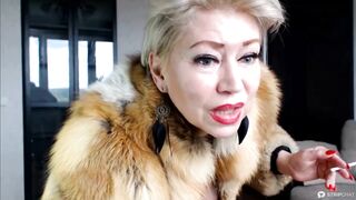 Aged Russian web camera floozy AimeeParadise in a furry coat blows smoke in face of her virtual serf!