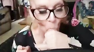 Aged sucks a cum load into her throat