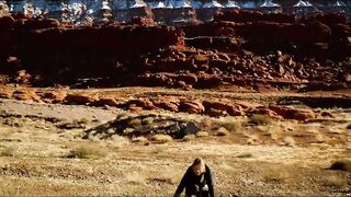 Dick sucking tied tractable revels in butt whipping and rimjob action in red rocky landscape underneath the sexy sun