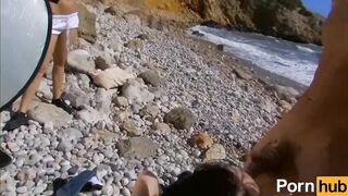 French gal bangs swimmer on the beach