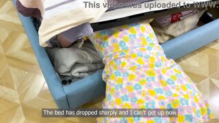 Son (stepson) took advantage of the helplessness of the Stepmother stuck below the couch