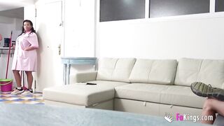 Amateur unexpected sex between breasty older cleaning lady and her boss' son