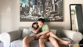 My stepsister and I woke up home alone so we banged in the living room