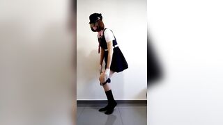 Oriental schoolgirl crossdresser ejaculating (Femboy Porn)