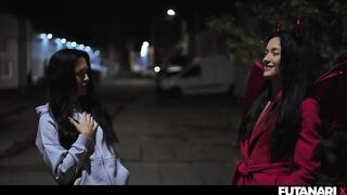 Hawt brunette hair futagirl having enjoyment with her clones