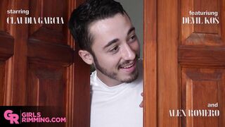 GIRLSRIMMING - 2 ally tricks brunette hair teen Claudia Garcia into a wicked Male+Male+Female rimjob