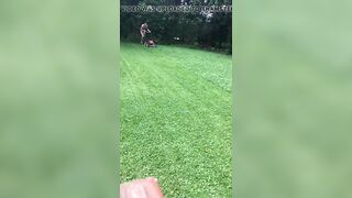 Mowing grass exposed