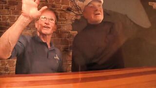 2 tourist oldmen screw american blond in a bar