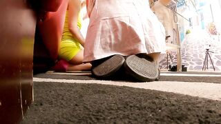 Hot and sexy gals in miniskirt short skirts play games at home behind the scenes