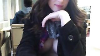 Pleasing French sweetheart is doing nasty things in the library, whilst no one is watching her