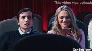 Mature pair Syren DeMer and Weenie Chibbles Athena disturbed by a teenager pair Athena Faris and Ricky Spanish having sex in cinema!