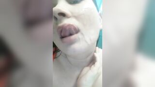 Licking new cum from my face - That Guy cum all over my face and i intend to eat it all now from my marvelous