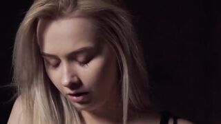 Cute teen masturbates with teat clamps and a large glass sex tool