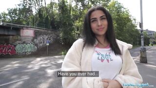 Public Agent - Charming British Brunette Hair Teen Sucks and Bangs large dick outside after almost getting run over by a runaway Fake Taxi