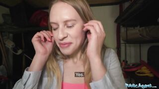 Public Agent thin woman with petite boob drilled by a biggest shlong in a garden shed