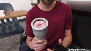 Blond sweetheart is cuckolding her sissy partner with a attractive, ebony chap, in the classroom