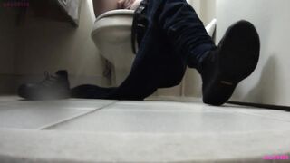 Waitress masturbation shoeplay in washroom