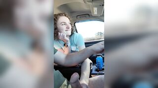 RoadHead, sucking and wanking him during the time that that guy drives down the highway until this guy cums in my throat!