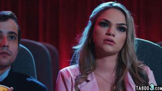 Sexy golden-haired teen Athena Faris complaining on a large rod in the video theatre