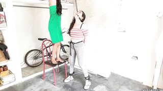 Bitchy Step-Sister Ball Gagged In Lesbo Strappado Servitude