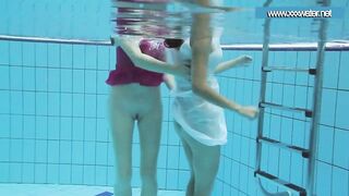 Hotly clothed teens in the pool (Hot pair)