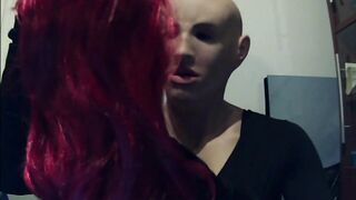 Constricted Playmate Pt3! Putting on my recent red wig! on my female mask Playmate ;three