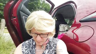 Golden-Haired bimbo boobs sissy floozy stripped as public parking lot doxy shows anything part three