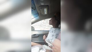 Public oral pleasure in car from ebony amateur step mama