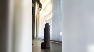 Sissy training: floozy in chastity having pleasure on massive anal toys, multiple sissygasms