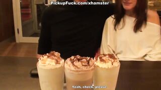 Cutie strips and sucks knobs in the cafe