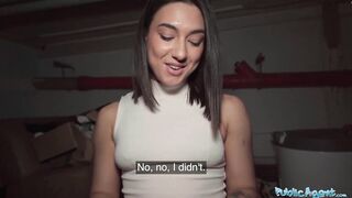 Public Agent Nice-Looking Brunette Hair Biology Student Cums Over a Stranger Wang