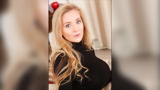 Large titted golden-haired woman in ebony, lacy brassiere loves to get bare and pose for the camera