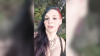 Sexy t4t emo emo trans woman goes to the park with a large glass plug