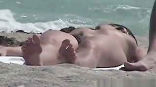Breathtaking tanned brunette hair with a neat vagina in a beach porno