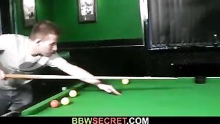 His GF leaves and this guy bangs big beautiful woman on the pool table