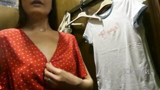 Sexy hotty play with snatch and tits in the dressing room, public masturbation